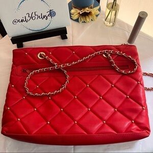 Y & S Vintage Red Quilted Tassel Purse w/Gold Braid Straps.
